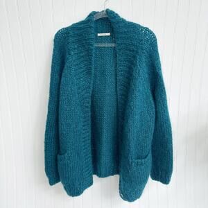 Mes Demoiselles Paris Jecko Knitted Cardigan Teal Green Cozy Mohair Wool Jumper